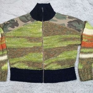 Free People Green and Orange Camouflage Cardigan